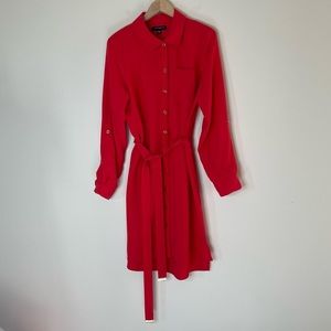 Sharagano Vibrant Red Button-Down Midi Dress